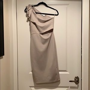 One shoulder light grey dress with waist cut out